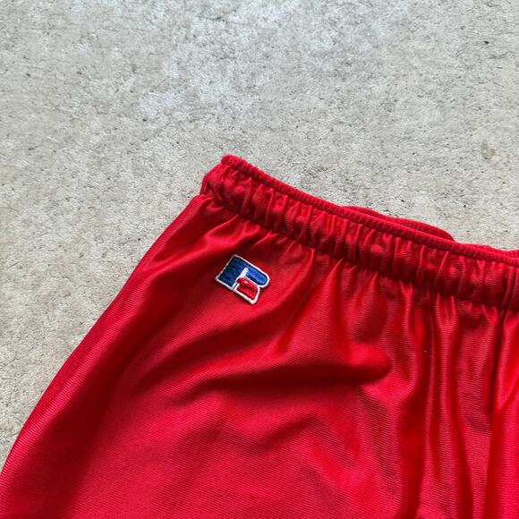 Men's Vintage 90's Russell Athletic Shiny Red Basketball Short Shorts Sz Large - Picture 5 of 5